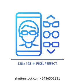 2D pixel perfect gradient eyeglasses app icon, isolated vector, thin line illustration representing eye care.