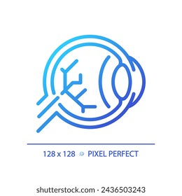 2D pixel perfect gradient eyestrain icon, isolated vector, thin line illustration representing eye care.