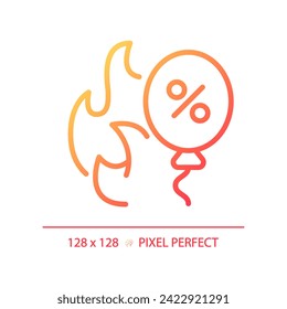 2D pixel perfect gradient flame and balloon discount icon, isolated simple vector, thin line illustration representing discounts.