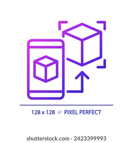 2D pixel perfect gradient futuristic technology icon, isolated simple vector, thin line illustration representing VR, AR and MR.