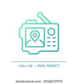 2D pixel perfect gradient GPS icon, isolated vector, green hiking gear thin line illustration.