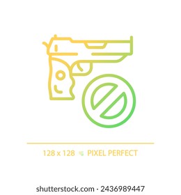 Icono de control de pistola de gradiente perfecto de píxel 2D, vector aislado, ilustración de línea delgada que representa armas.