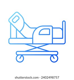 2D pixel perfect gradient gurney icon, isolated vector, thin line illustration representing medical care equipment.