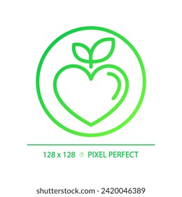 2D pixel perfect gradient healthy food icon, isolated vector, thin line green illustration representing allergen free.