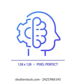 2D pixel perfect gradient high IQ icon, isolated vector, thin line purple illustration representing soft skills.