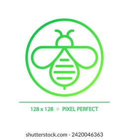 Icono de abejorro gradiente perfecto en píxel 2D, vector aislado, ilustración verde delgada que representa a alergeno libre.