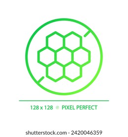 2D pixel perfect gradient honeycomb icon, isolated vector, thin line green illustration representing allergen free.
