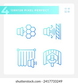 Iconos de gradiente perfectos en píxeles 2D que representan la insonorización, ilustración de línea delgada azul.