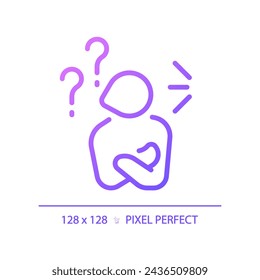 2D pixel perfect gradient ignoring icon, isolated vector, thin line purple illustration representing psychology.