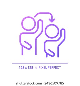 2D pixel perfect gradient imitation icon, isolated vector, thin line purple illustration representing psychology.