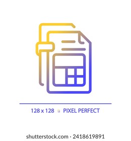 2D pixel perfect gradient income tax report icon, isolated vector, thin line document illustration.