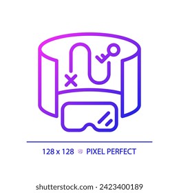 2D pixel perfect gradient innovative device icon, isolated simple vector, thin line illustration representing VR, AR and MR.