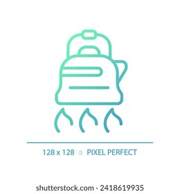 2D pixel perfect gradient kettle icon, isolated vector, green hiking gear thin line illustration.