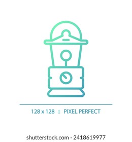 2D pixel perfect gradient lantern icon, isolated vector, green hiking gear thin line illustration.