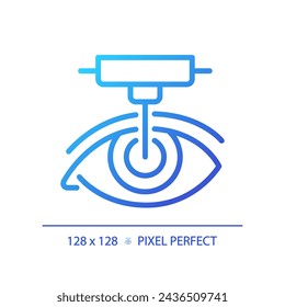 2D pixel perfect gradient laser surgery icon, isolated vector, thin line illustration representing eye care.