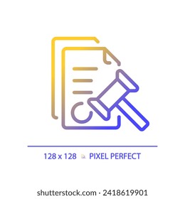 2D pixel perfect gradient legal notice icon, isolated vector, thin line document illustration.