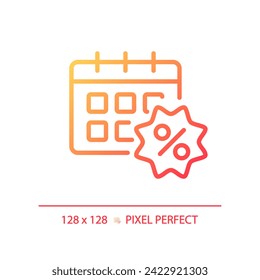 2D pixel perfect gradient limited date discount icon, isolated simple vector, thin line illustration representing discounts.