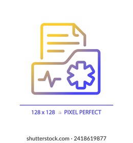 2D pixel perfect gradient medical record icon, isolated vector, thin line document illustration.