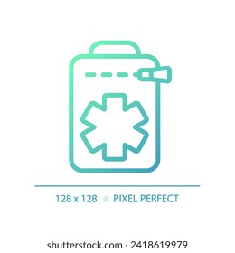 2D pixel perfect gradient medical bag icon, isolated vector, green hiking gear thin line illustration.