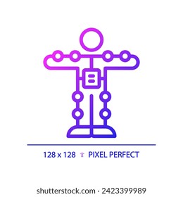 2D pixel perfect gradient motion capture suit icon, isolated simple vector, thin line illustration representing VR, AR and MR.