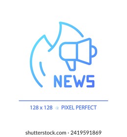 2D pixel perfect gradient news broadcast icon, isolated vector, thin line blue illustration representing journalism.