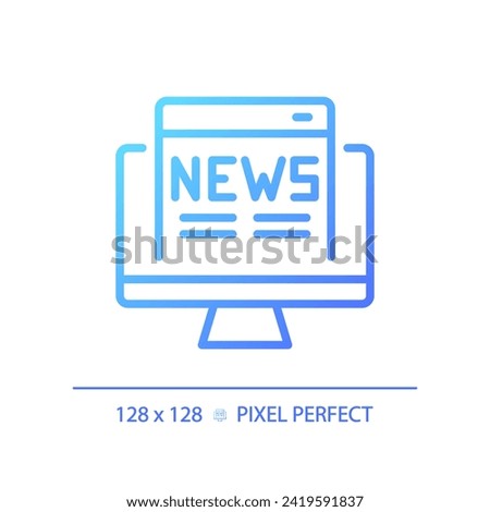 2D pixel perfect gradient online news icon, isolated vector, thin line blue illustration representing journalism.