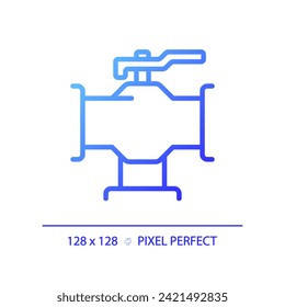 2D pixel perfect gradient pipeline with valve icon, isolated vector, blue thin line illustration representing plumbing.