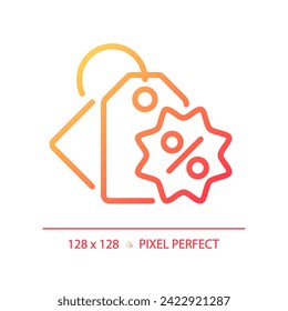 2D pixel perfect gradient price tag icon, isolated simple vector, thin line illustration representing discounts.