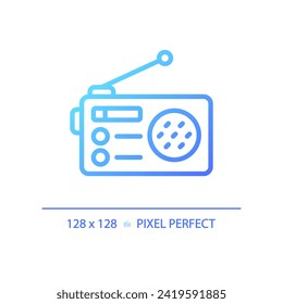 2D pixel perfect gradient radio icon, isolated vector, thin line blue illustration representing journalism.