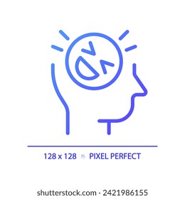 2D pixel perfect gradient sense of humor icon, isolated vector, thin line purple illustration representing soft skills.