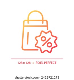 2D pixel perfect gradient shopping percentage discount icon, isolated simple vector, thin line illustration representing discounts.