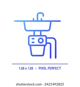 Icono de disipador de gradiente perfecto en píxeles 2D, vector aislado, ilustración de línea delgada azul que representa la fontanería.