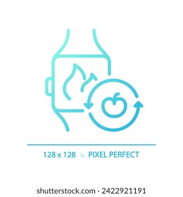 2D pixel perfect gradient smartwatch with fruit icon, isolated blue vector, thin line illustration representing metabolic health.
