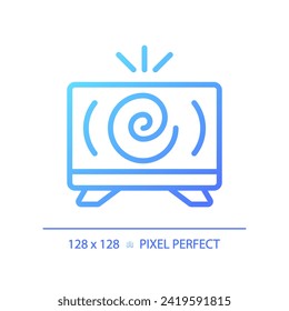 2D pixel perfect gradient television news icon, isolated vector, thin line blue illustration representing journalism.
