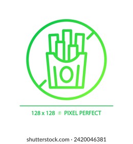 2D pixel perfect gradient trans fat free icon, isolated vector, thin line green illustration representing allergen free.