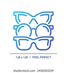 2D pixel perfect gradient various eyeglasses icon, isolated vector, thin line illustration representing eye care.