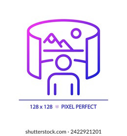 2D pixel perfect gradient virtual landscape image icon, isolated simple vector, thin line illustration representing VR, AR and MR.