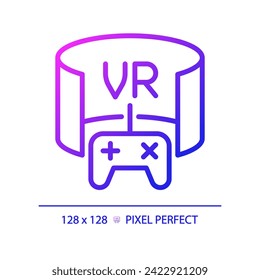 2D pixel perfect gradient virtual reality icon, isolated simple vector, thin line illustration representing VR, AR and MR.