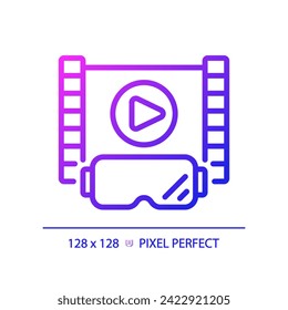 2D pixel perfect gradient VR goggles and entertainment icon, isolated simple vector, thin line illustration representing VR, AR and MR.