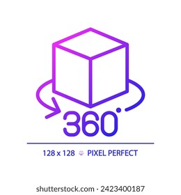 2D pixel perfect gradient VR 360 icon, isolated simple vector, thin line illustration representing VR, AR and MR.