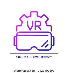 2D pixel perfect gradient VR goggles icon, isolated simple vector, thin line illustration representing VR, AR and MR.