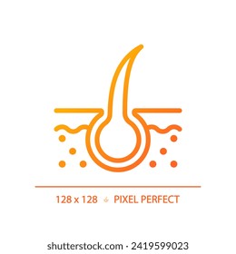 2D pixel perfect hair bulb gradient icon, isolated vector, haircare thin line simple orange illustration.