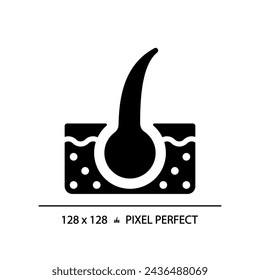 2D pixel perfect hair bulb glyph style icon, isolated vector, haircare simple black silhouette illustration.