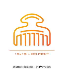 Icono de gradiente de peine de pelo perfecto en píxeles 2D, vector aislado, peinado delgado línea simple ilustración naranja.