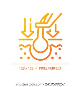 2D pixel perfect hair replacement gradient icon, isolated vector, haircare thin line simple orange illustration.