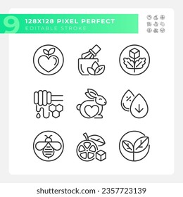 2D pixel perfect icons collection representing allergen free, editable black thin line illustration.