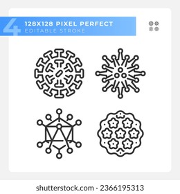 2D pixel perfect icons collection representing bacteria, editable black thin line illustration.