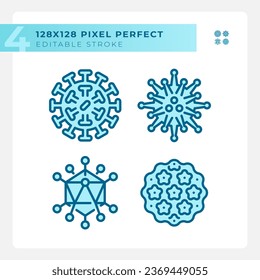 2D pixel perfect icons collection representing bacteria, editable blue thin line illustration.