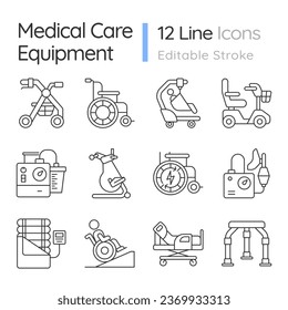 2D pixel perfect icons collection representing medical equipment, editable black thin line illustration.