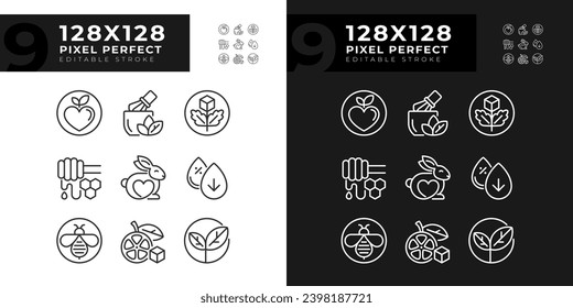 2D pixel perfect icons collection representing allergen free, editable dark and light thin line illustration.